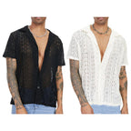 Stylish Men T-shirt Mid-length Solid Color Soft Breathable See-through Men Shirt  Men Shirt Daily Wear
