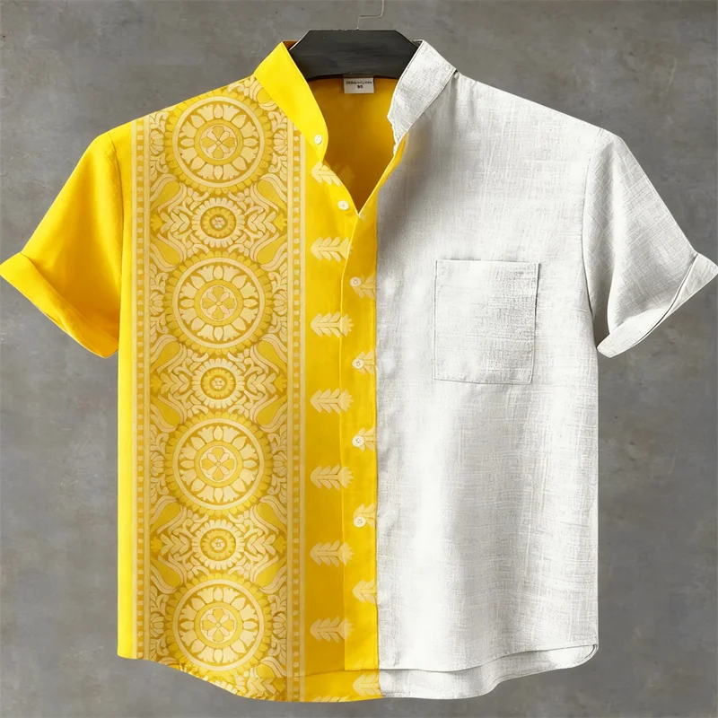 New Men's Shirt: Stylish, casual, and comfortable short-sleeved shirt with ethnic-inspired print and collar, perfect for summer