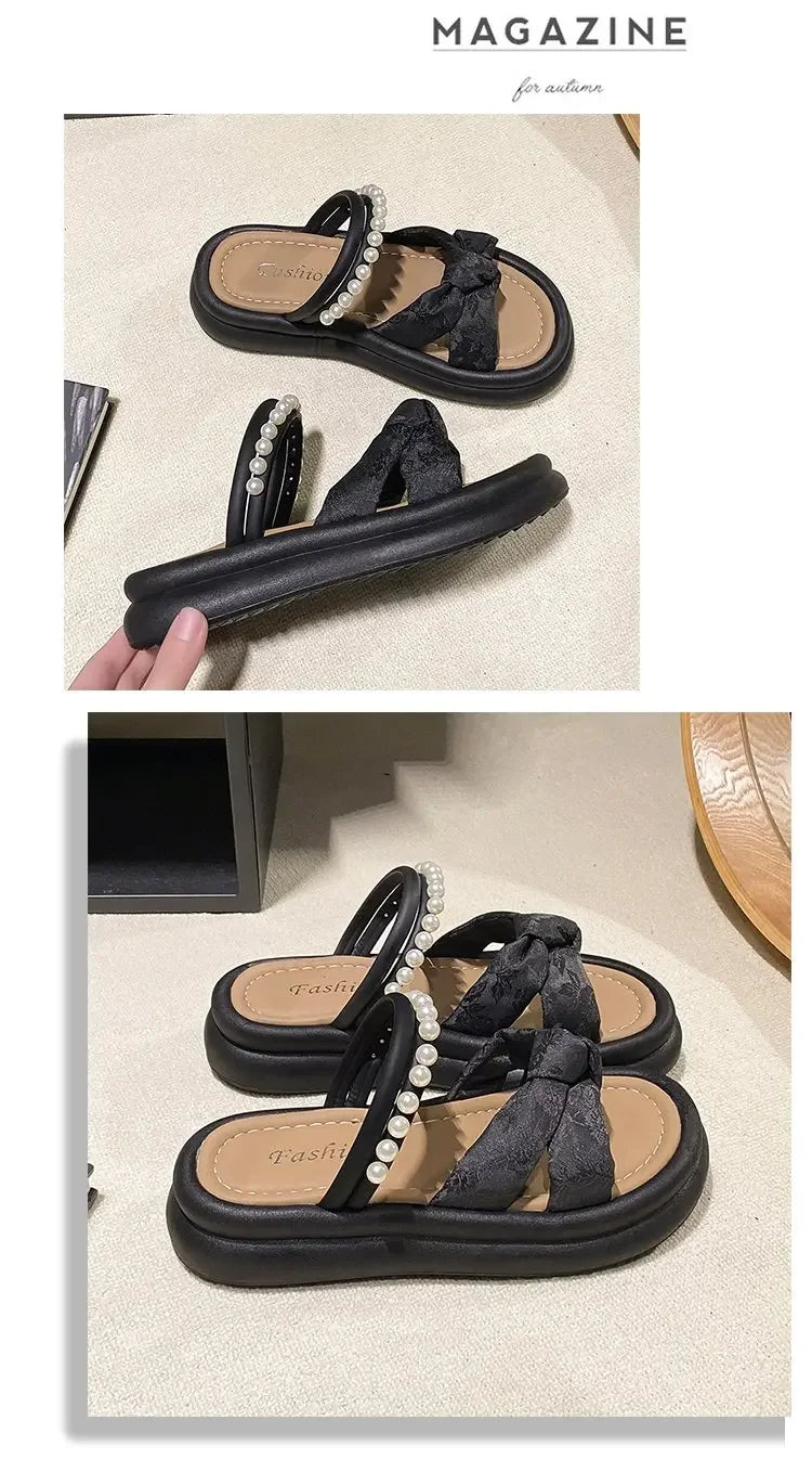 Designer Shoes Woman 2025 Slippers Casual Pantofle Low Platform Female Beach Luxury Summer New Sabot Slides Fabric Scandals Rome