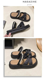 Designer Shoes Woman 2025 Slippers Casual Pantofle Low Platform Female Beach Luxury Summer New Sabot Slides Fabric Scandals Rome