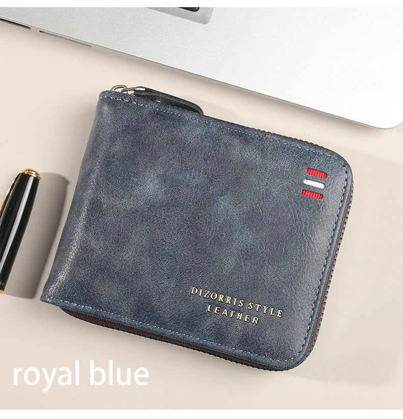Men's wallet short version 2025 new solid color youth simple three fold wallet multifunctional student zipper coin purse