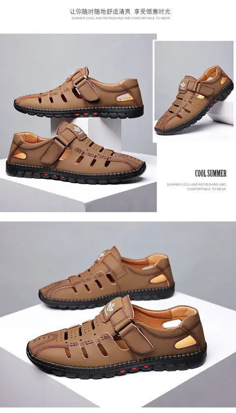 Men Sandals Leather 2024 Summer Breathable Casual Shoes for Man Slip on Clogs Outdoor Walking Shoes Non Slip Hand Made Sandalias