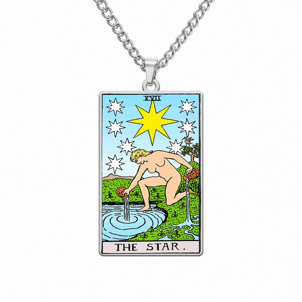Dawapara 22 Styles Tarot Card Good Luck Amulet Necklace Sun Moon UV Colorful Pendant Stainless Steel Spiritual Jewelry