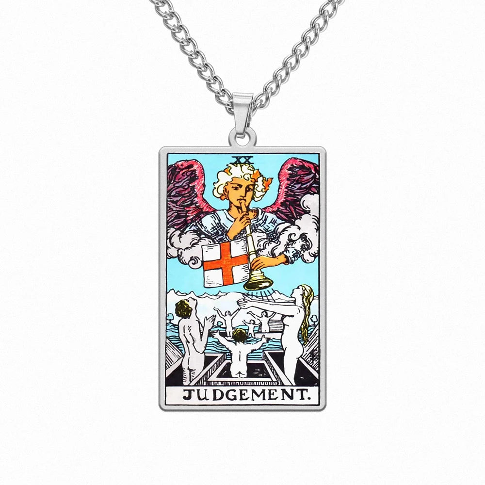 Dawapara 22 Styles Tarot Card Good Luck Amulet Necklace Sun Moon UV Colorful Pendant Stainless Steel Spiritual Jewelry