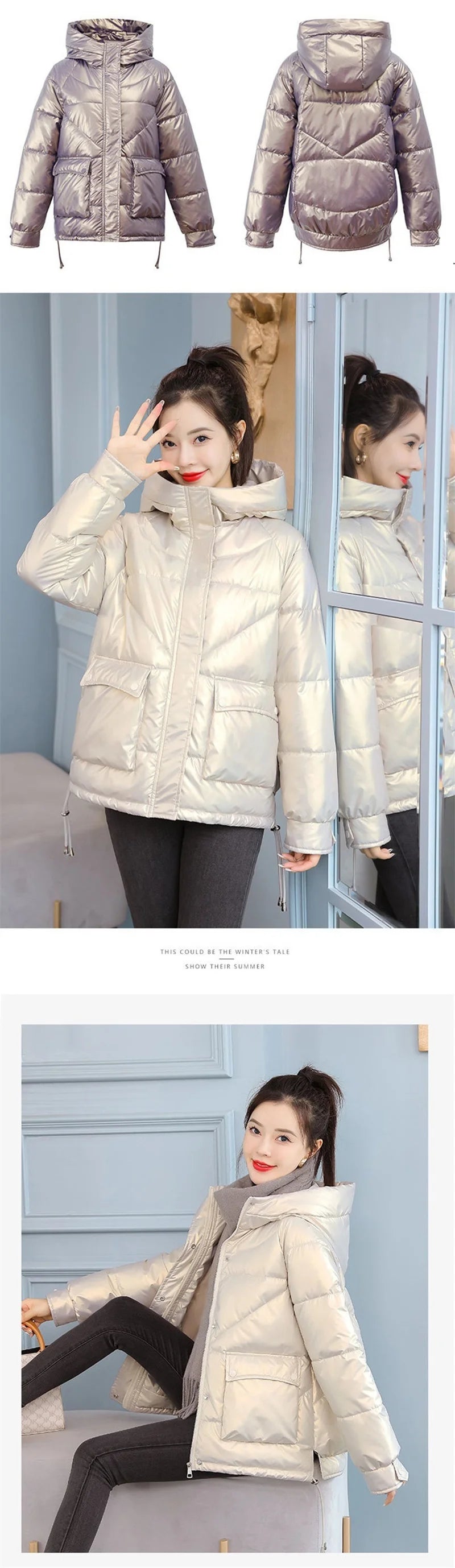 Winter Jacket Women 2025 New Glossy Down Cotton Jacket Hooded Parka Warm Cotton Padded Jacket Casual Outwear Female Tops