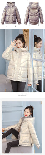 Winter Jacket Women 2025 New Glossy Down Cotton Jacket Hooded Parka Warm Cotton Padded Jacket Casual Outwear Female Tops