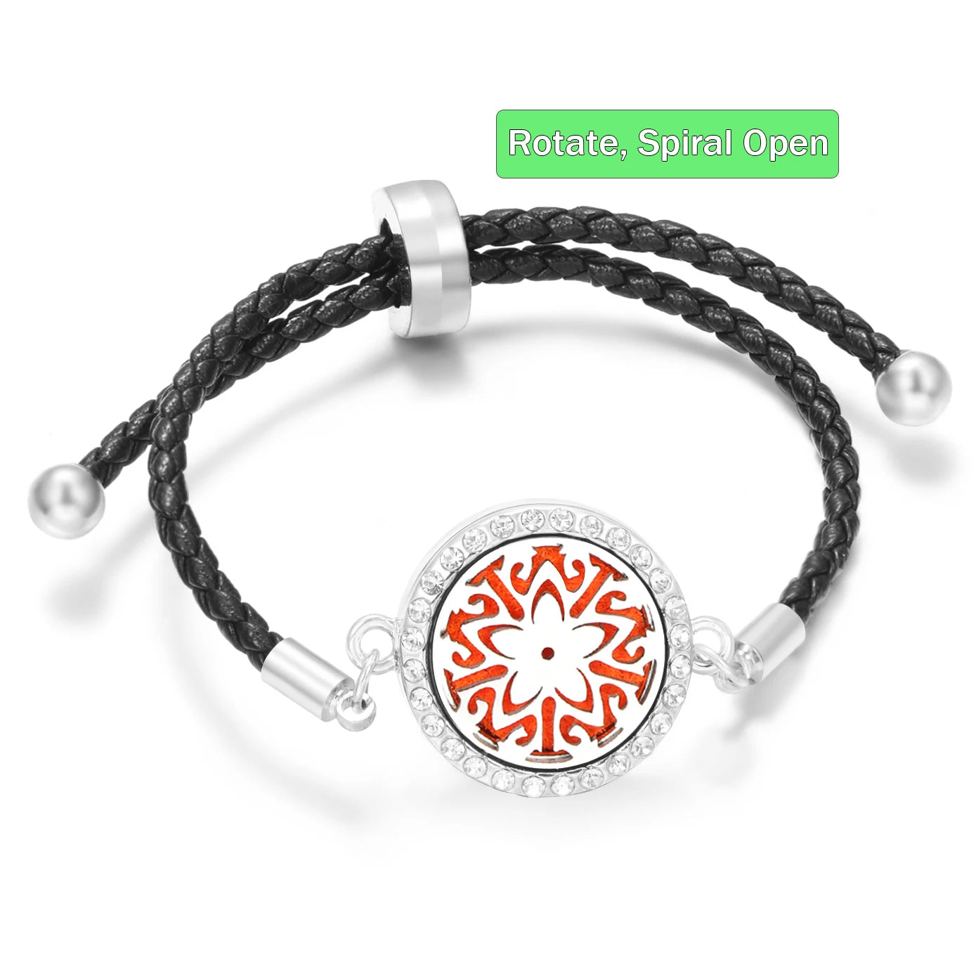 Aromatherapy Diffuser Flowers Rose Women Leather Perfume Bangle Essential Oil Locket Spiral Open Rhinestones Bracelet Jewelry