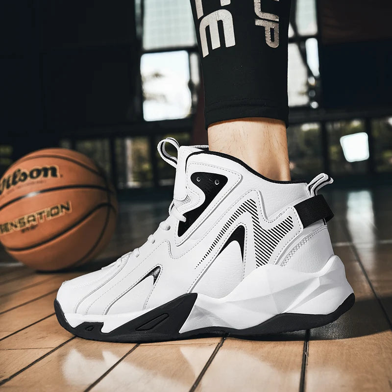 Mens Comfortable Basketball Shoes Outdoor Casual High Top Footwear Fashion Trend Leather Sneaker Oversized 39- 50 Wear Resistant
