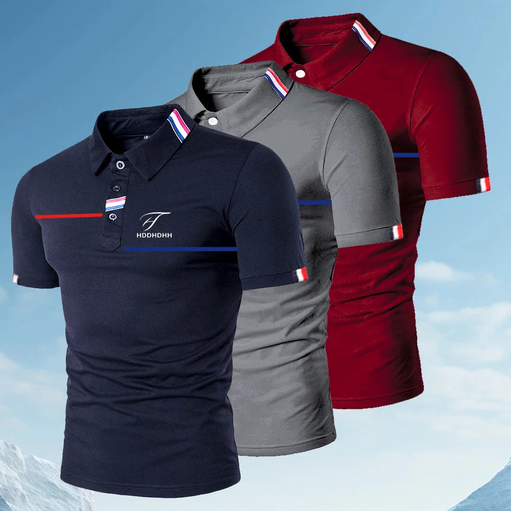 Men's new short sleeved polo shirt with a collar, fashionable and casual