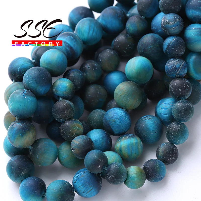 Matte Natural Blue Tiger Eye Stone Beads For Jewelry Making Round Loose Beads DIY Bracelets Accessories 4 6 8 10 12mm 15" Strand