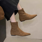Women Flats Pointed Toe Boots Sexy Suede Ankle Boots Designer 2025 New Winter Shoes Chelsea Elegant Party Woman Fashion Botas