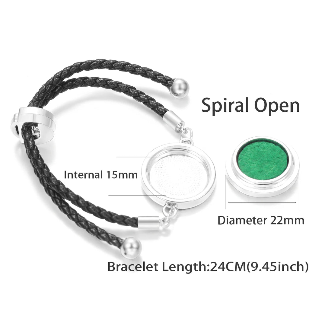 Aromatherapy Diffuser Flowers Rose Women Leather Perfume Bangle Essential Oil Locket Spiral Open Rhinestones Bracelet Jewelry