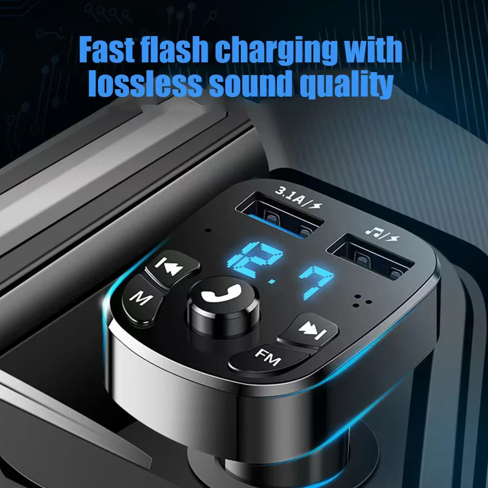 Car Hands-free Bluetooth-compaitable 5.0 FM Transmitter Car Kit MP3 Modulator Player Handsfree Audio Receiver 2 USB Fast Charger