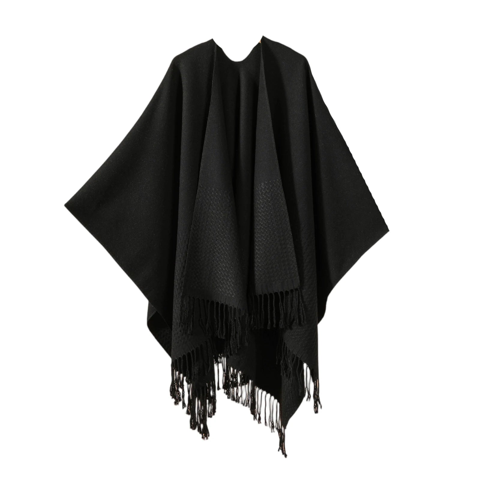 Winter Ladies' Fashion Warm Scarf Wrap Shawl Solid Color Double Layered Wearing Tassel Poncho Capes Neckerchief