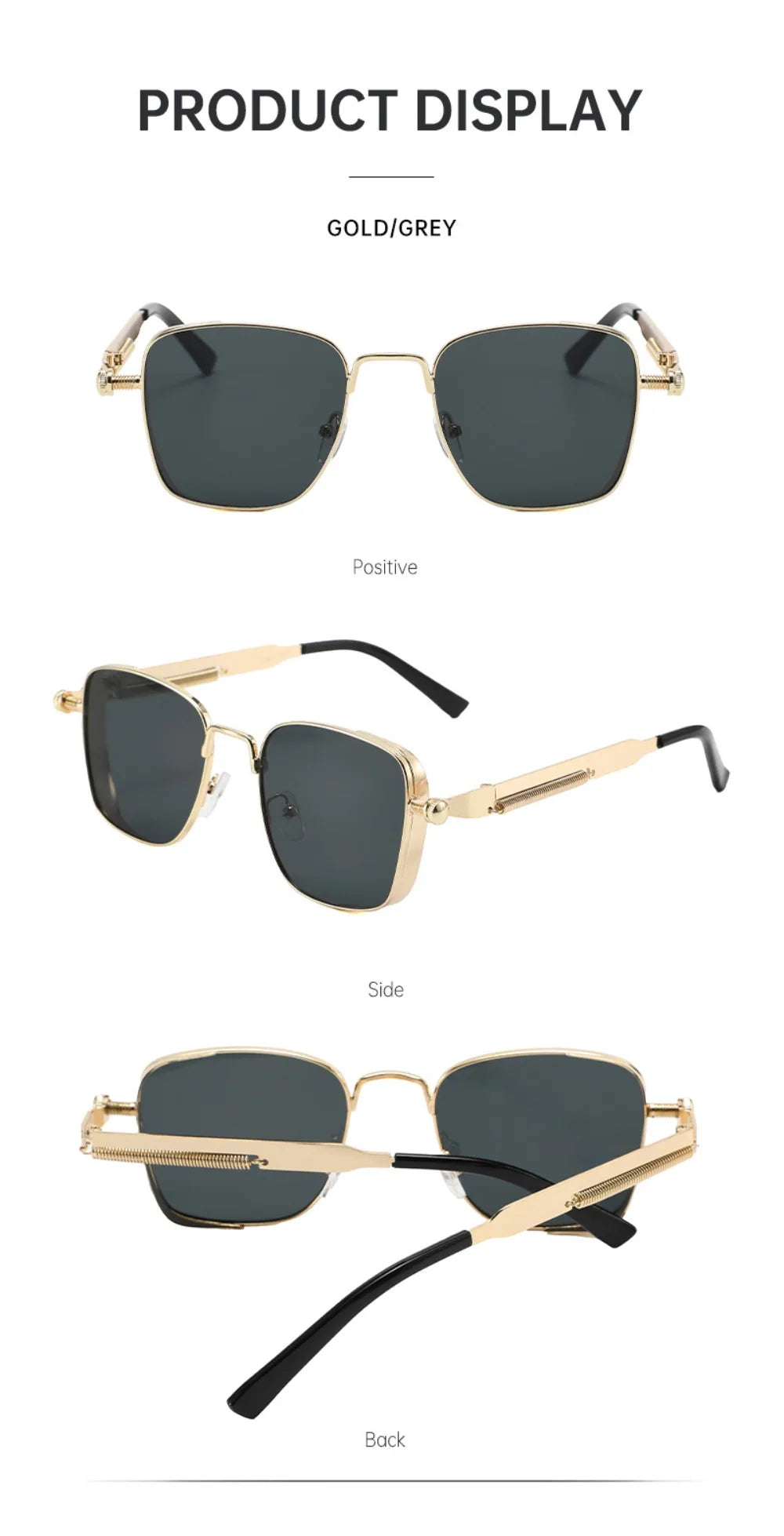 Men Driving Sunglasses Vintage Steampunk Square Sunglasses Metal Frame with Spring Hinges Women Eyepiece Trendy Driver Glasses