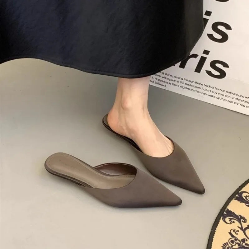 Women's Elegant Mules Woman Casual Slippers 2025 Ladies Low Heels Fashion Female Pointed Toe Shoes Women Candy Colors Footwear