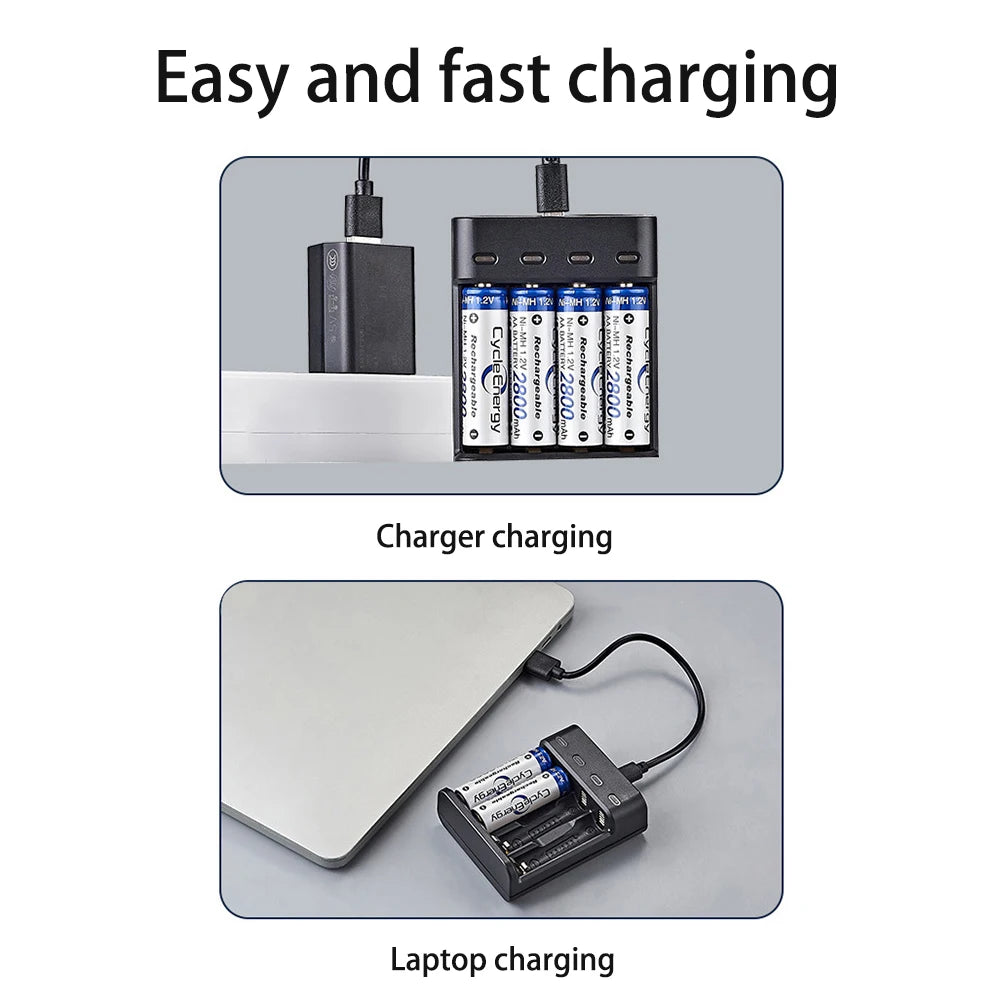 Battery Charger 4 Slot Intelligent Fast Charge With LED Indicator For 1.2V NiMH NiCd AAA/AA Rechargeable Batteries USB Charger