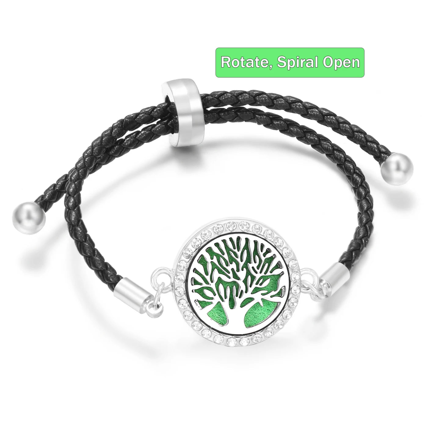 Aromatherapy Diffuser Flowers Rose Women Leather Perfume Bangle Essential Oil Locket Spiral Open Rhinestones Bracelet Jewelry