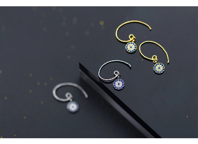 Modian New Blue Crystal Round Eyes Dangle Earrings for Women 925 Sterling Silver Gold Color Fashion Party Jewelry Gifts