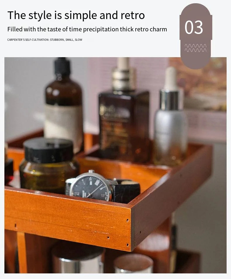 Wooden cosmetics rotating storage rack, can hold small items and cosmetics, suitable for bedrooms, dressing tables,and bathrooms