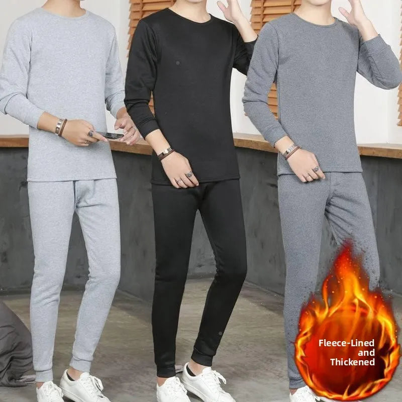 Men's round Ne Thiened Warm Underwear Set Youth Autumn Winter Thermal Clothing Long Sve Pants Home Clothes Innerwear