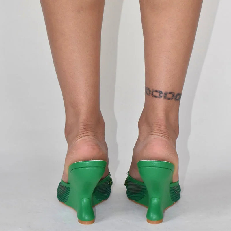 Woman Sandals 2025 Summer Fashion Sexy Hollow Out Strange Style Female Shoes Crystal Flower Decoration High Heel Ladies Slippers