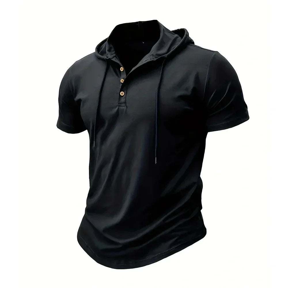 Men's T Shirt Summer Slim Fitness Hooded Short-Sleeved Tees Male Lightweight Hoodie Fitness Breathable Sports Tops