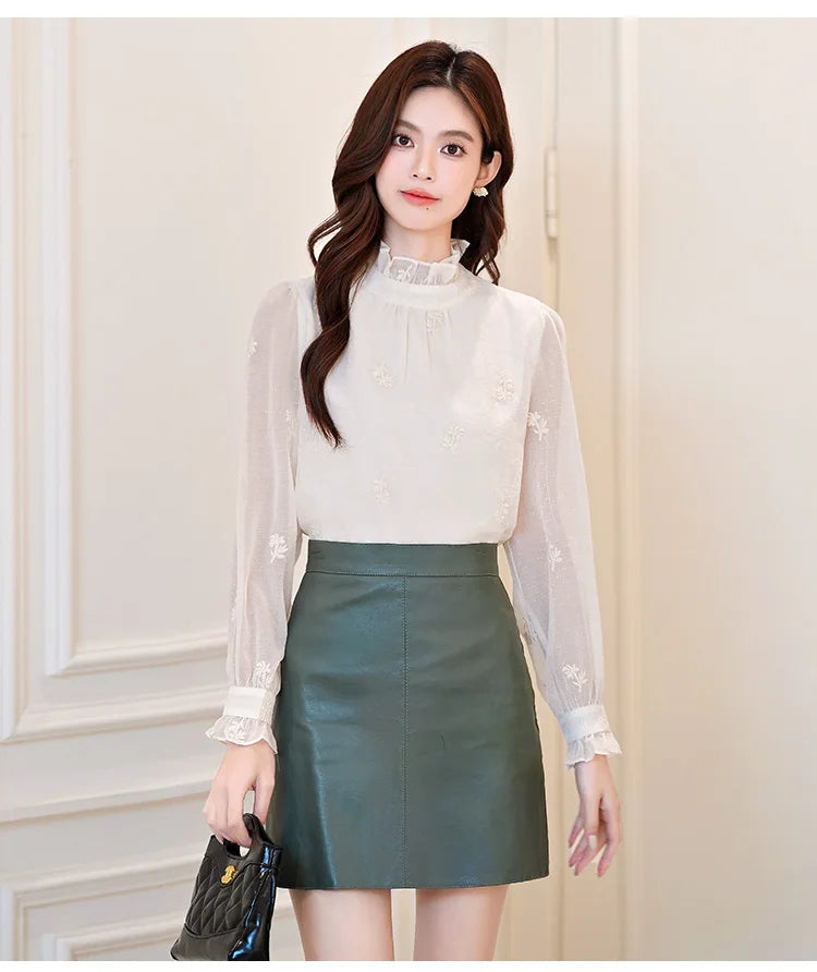 Women Blouse Shirt New Long Sleeve Ruffled Collar Elegant Embroidery Blouse Shirt Women Tops Blouses Shirts Blusas Camisas Q770