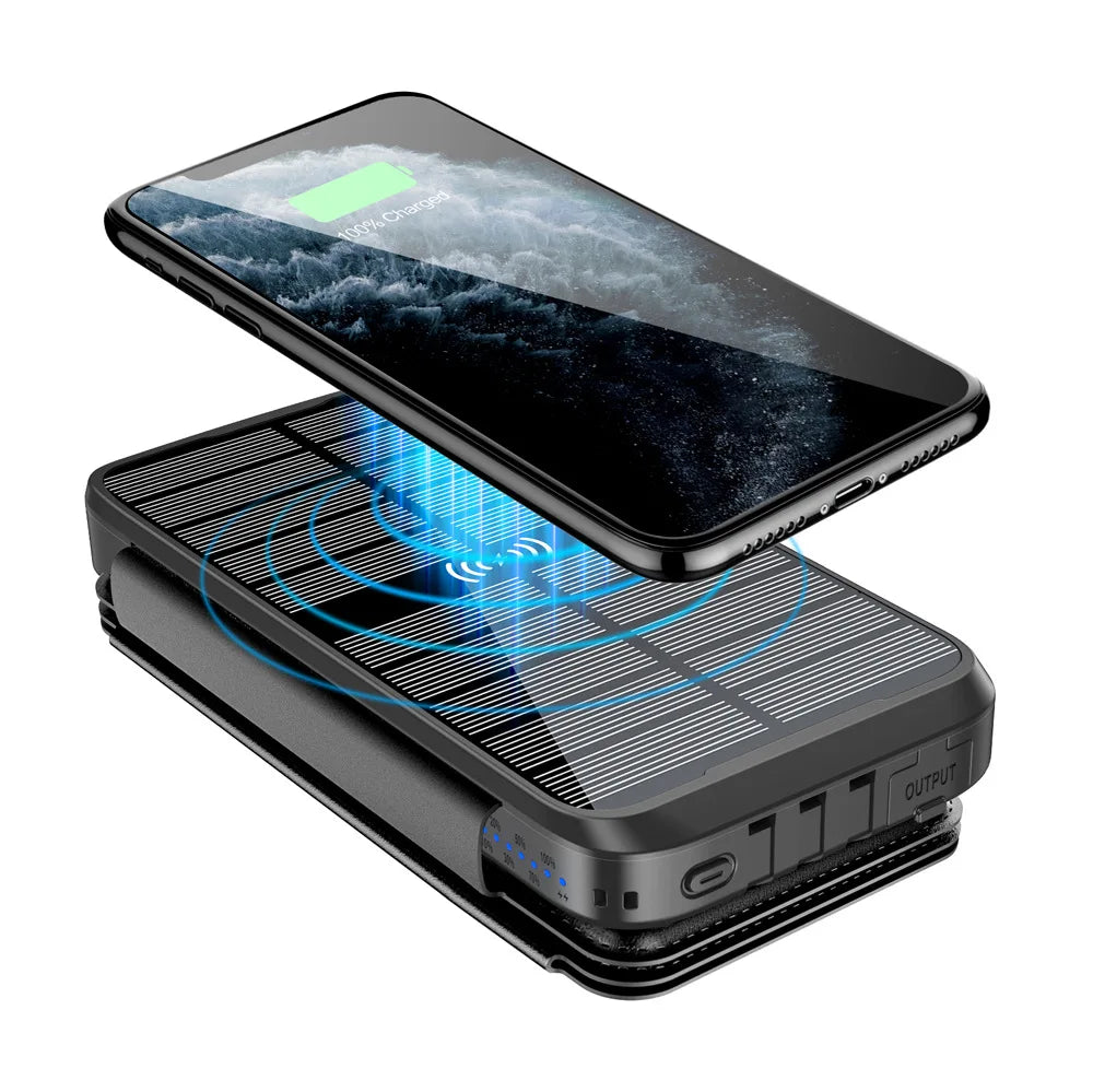 43800mAh Solar Power Bank with 4 Solar Panel Large capacity Wireless Charger Three defenses External Battery LED Light Powerbank