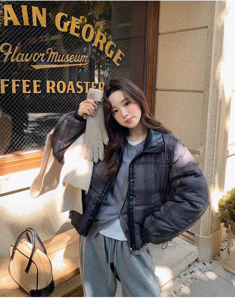 2025 New Korean Winter Women Down Cotton Jacket Parkas Short Cotton Padded Turn Down Collar Ladies Quilted Outerwear