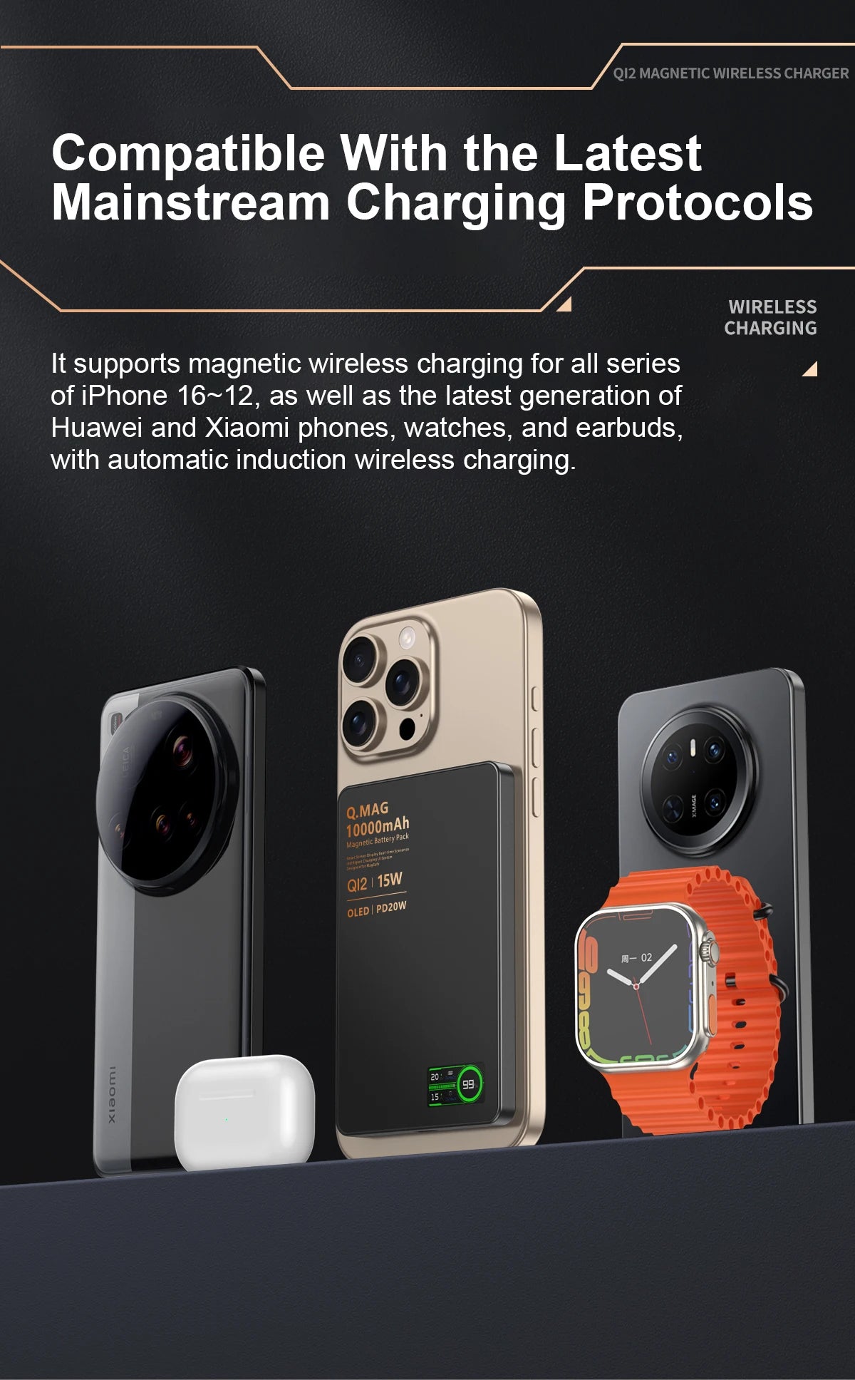 3 In 1 Magnetic Power Bank battery QI 15W Wireless Fast Charing With Intelligent  LCD Screen for iPhone 12-17 Pro Watch Airpods