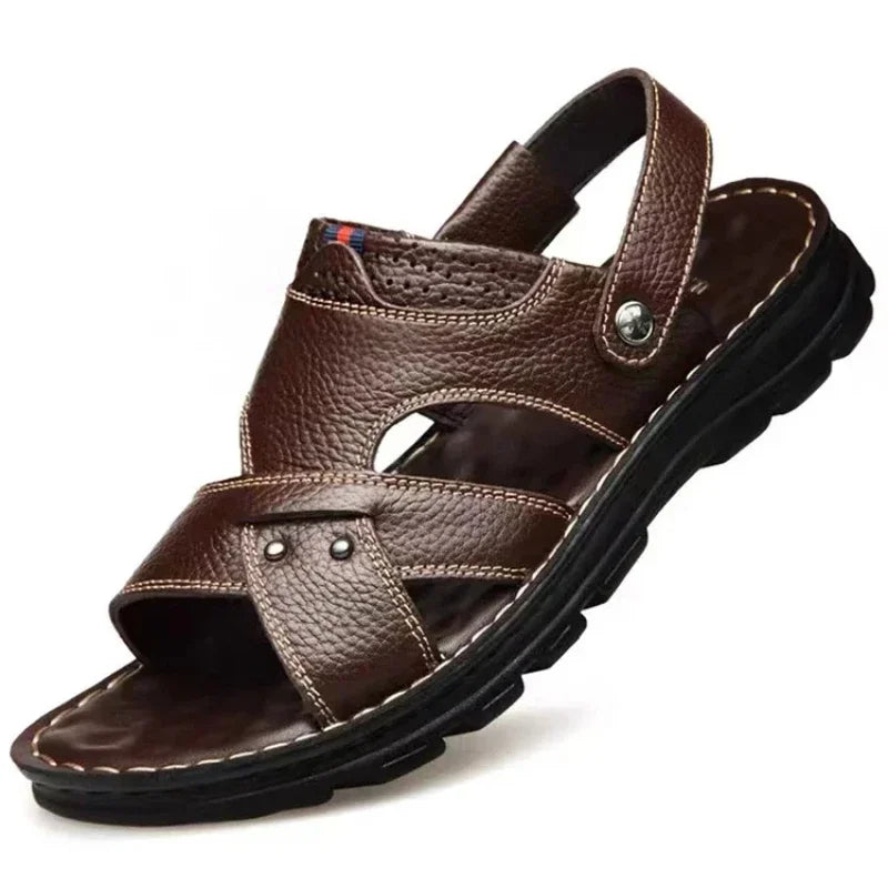 Men's Leather Summer Sandals 2025 Non-slip Thick-soled Comfort Soft Outdoor Beach Slippers