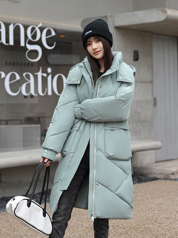 Vielleicht 2024 Snow Wear New Solid Winter Coat for Women Down Jacket Warm Casual Loose Hooded Winter Women Jacket Long Parkas