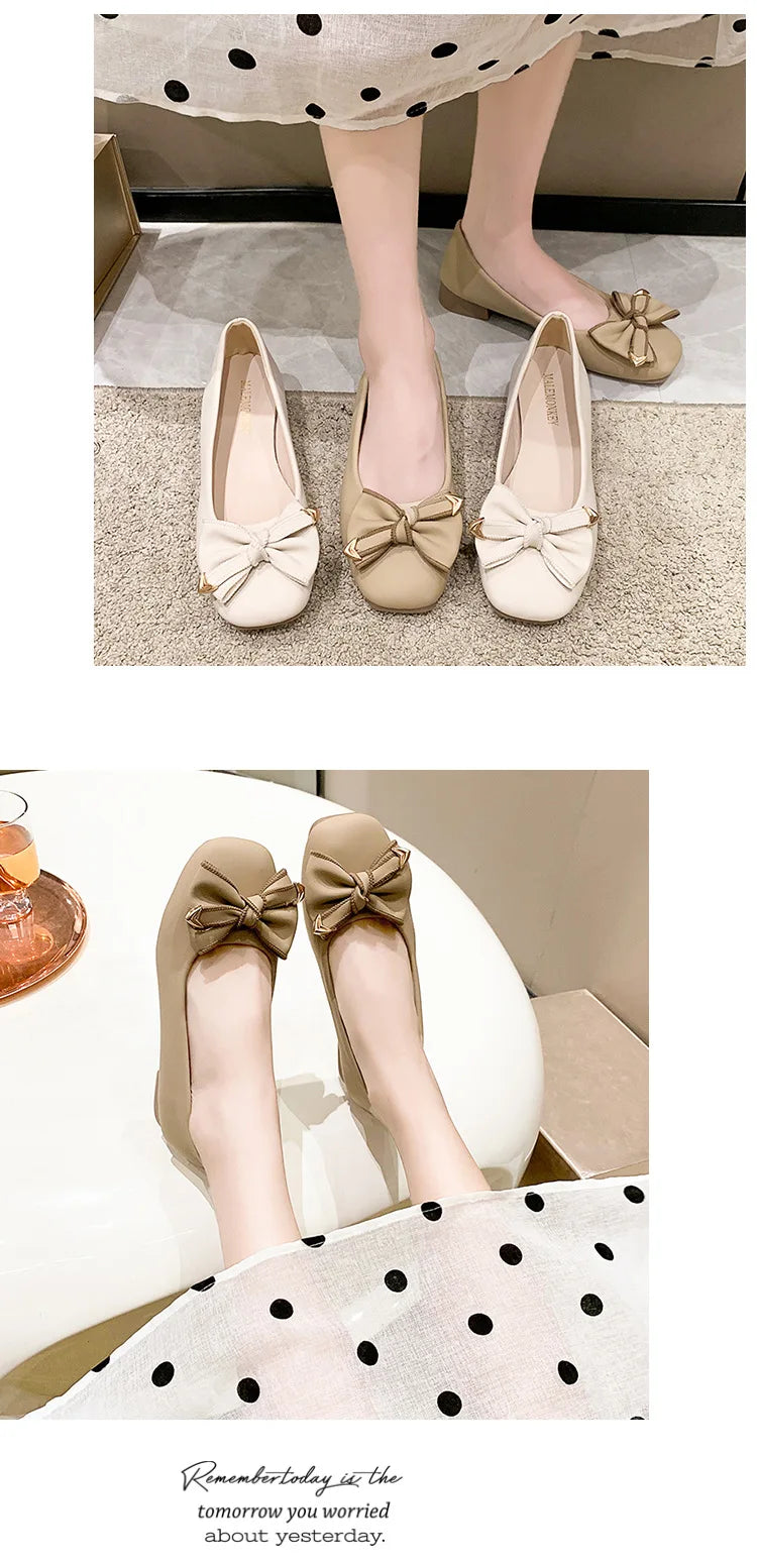 Women's 2025 Shallow Mouth Flats with Bow Soft Soled Summer Slope Heel Super Soft Lazy Shoes Low Cut Comfort Ladies Flats