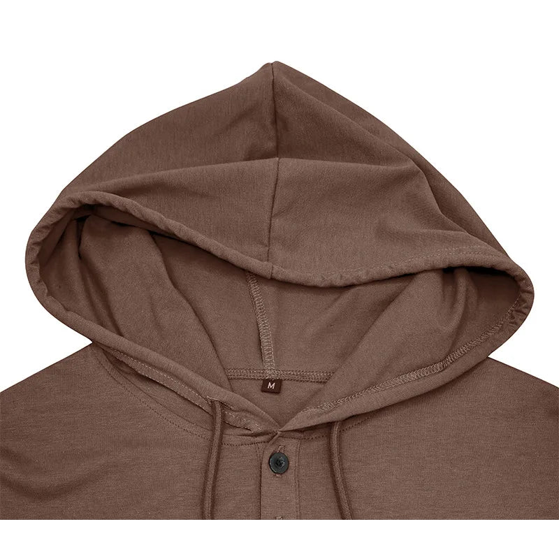 Men's Short-sleeved T-shirts for Sports and Fitness American-style Henley Shirt Hooded Top