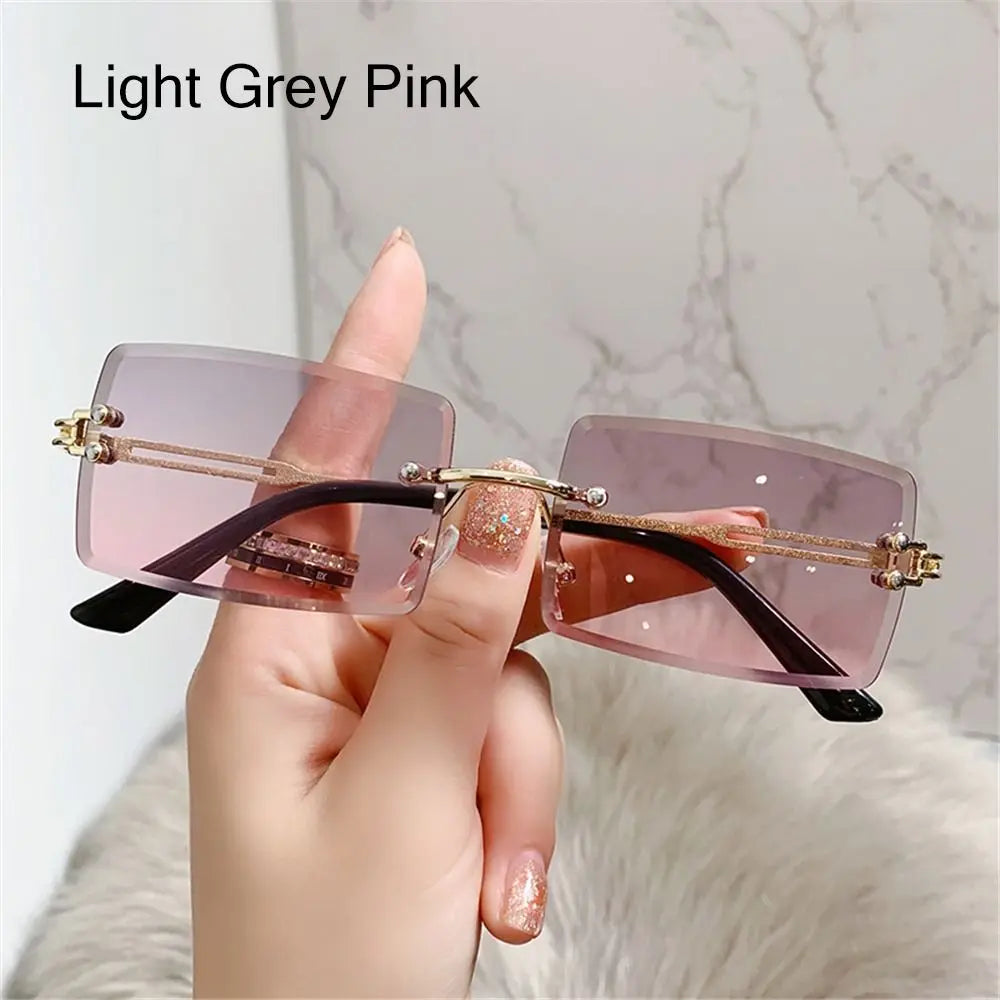 Retro Sunglasses Men Brand Designer Fashion Rimless Sun Glasses Shades Cutting Lens Ladies Frameless Eyeglasses