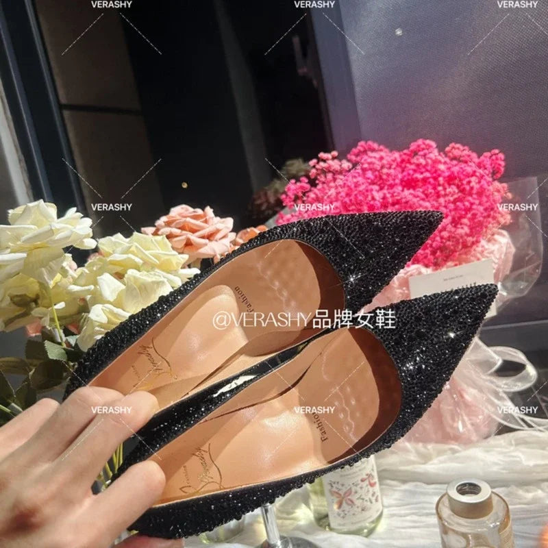 High Heels Women Star Style Sexy Red sole luxury Brand  Woman High Heels Pointed toe glitter Pumps elegant Party Shoes