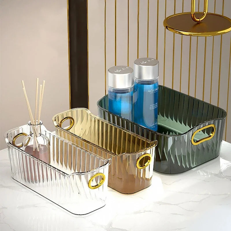 2 Pcs Cosmetics Box Desktop Storage Drawer Stackable Storage Box with Handle Makeup Organizers Basket Poatable Sundries  Rack