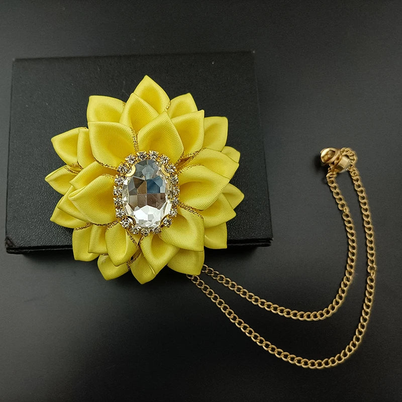 Wedding Bow Tie Corsage Men's Business Banquet Concert Suit Shirts Accessories Jewelry High-end Crystal Collar Flower Brooch Set