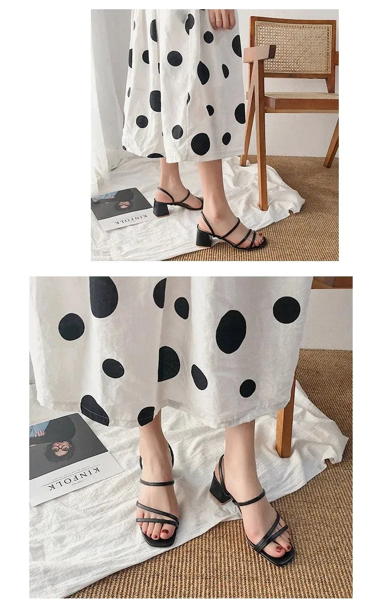 Women High Heel Sandals Summer Casual Female Shoes Woman Square Heel Open Toe Ankle Strap Ladies Sandalias Wedge Shoe 2025 New