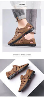 Men Sandals Leather 2024 Summer Breathable Casual Shoes for Man Slip on Clogs Outdoor Walking Shoes Non Slip Hand Made Sandalias