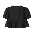 MUJER Ruffle Blouses Woman Puff Sleeve Shirts and Blouses for Women White Black Ruched Crop Top Female Ruched Women's Blouse