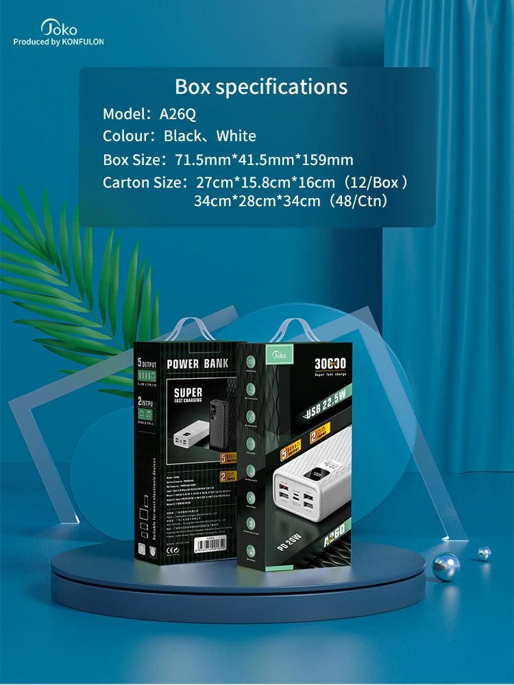 Power Bank 30000mAh With 20W PD 22.5W QC Quick Charging Powerbank Support FCP AFC  VOOC 22.5 Portable PoverBank 20000mAh