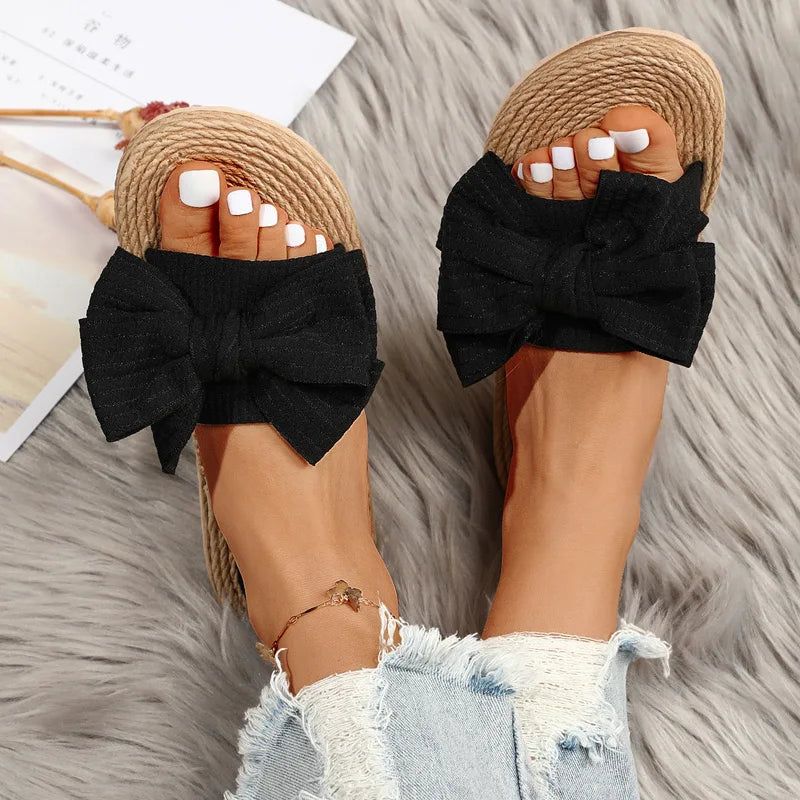 Women Slippers Fashion Trend Bow Anti Slip Sandals Wear-resistant Comfortable Soft Sole Flat Heel Slippers Home Slides Women