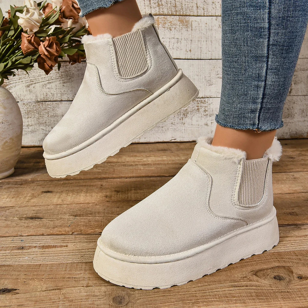 Winter Women Short Plush Warm Snow Boots Casual Shoes  New Suede Fur Chelsea Ankle Boots Flats Platform Ladies Shoes Botas