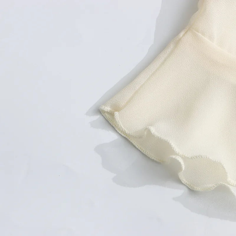 Solid Spliced Ruffles Loose Blouses For Women I Neck Long Sleeveless Temperament Minimalsit Shirts Female Fashion