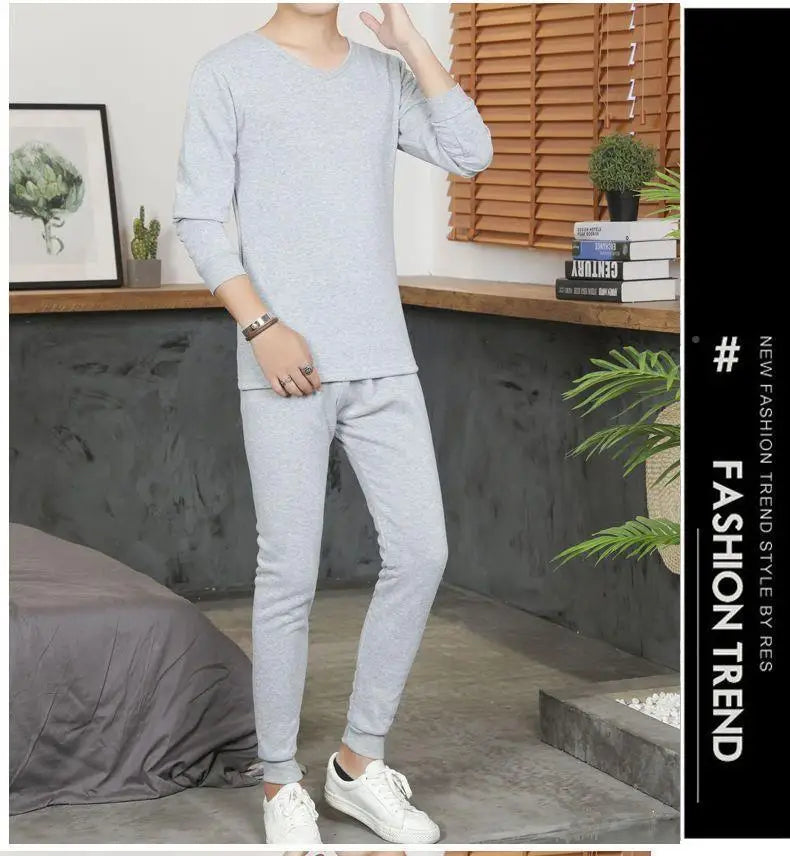 Men's round Ne Thiened Warm Underwear Set Youth Autumn Winter Thermal Clothing Long Sve Pants Home Clothes Innerwear