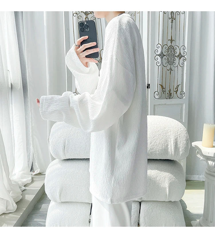 Men's High Street Long Sleeve T-Shirt - Trendy Casual Top Loose Fit Comfortable Wear, Modern Minimalist Style, Everyday Essentia