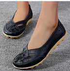 Women Flats Genuine Leather Fashion Soft Shoes Women Hollow Designer Shoes Slip On Ballet Flats Oxford Shoes Woman Plus Size