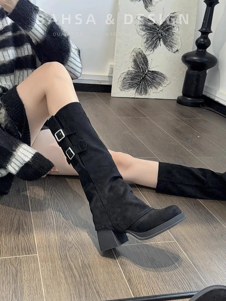 High Heels Women High Boots Chunky Designer Shoes Fashion Woman Pumps 2025 Autumn Dress Walking Casual Goth Chelsea Botas Mujer